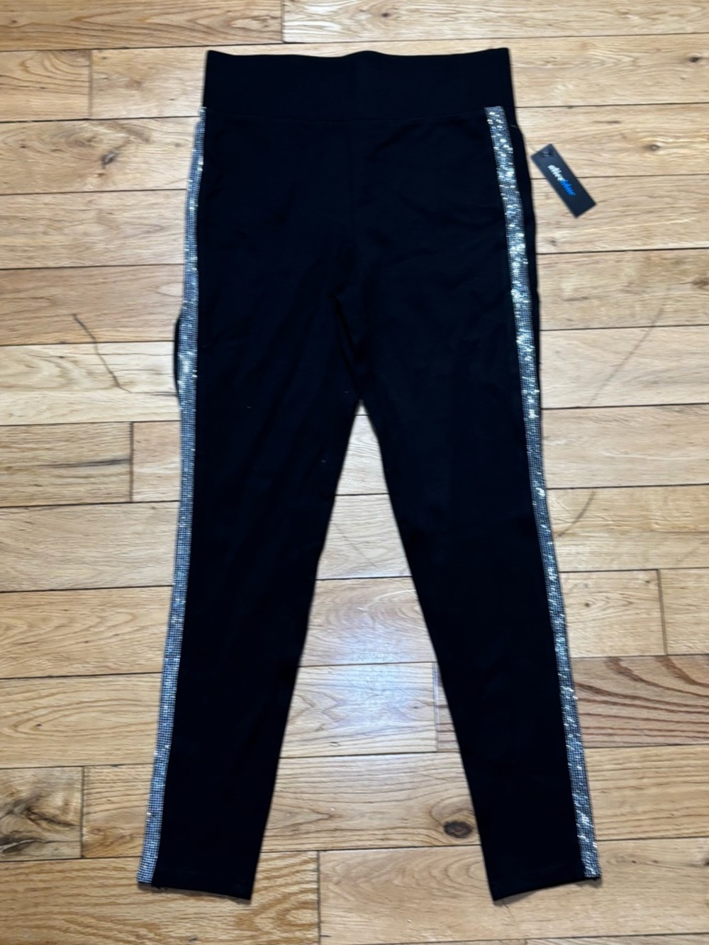 Black Leggings with Silver Sequin Side Stripes NWT